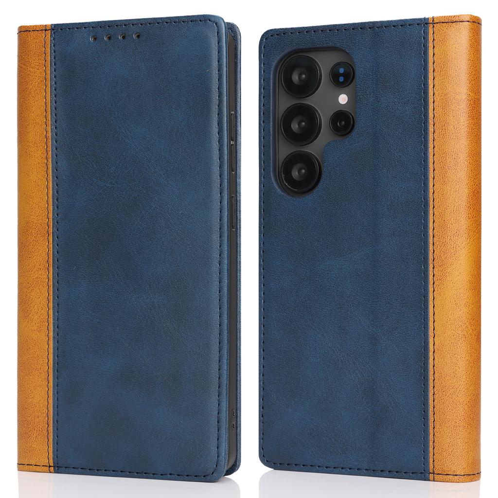 For Samsung Galaxy S25 Ultra Case Calf Texture 3 Card Slots Color Splicing Leather Phone Cover