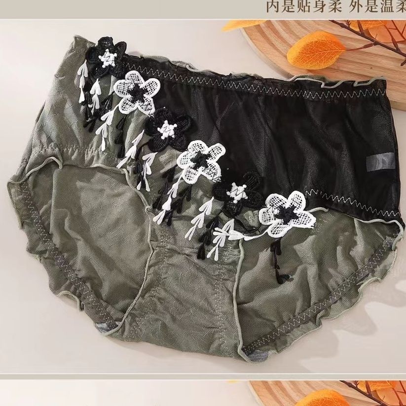 Medium High Waist Lace Chubby Sister Plus Size Women's Underwear Sexy Retro Chinese Style Triangle Underwear