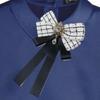 Vintage Plaids Ribbon Bowknot Brooch Pin Rhinestones Bowtie for Women Shirt Jabot Collar Pretied Necktie Clip Neckpiece