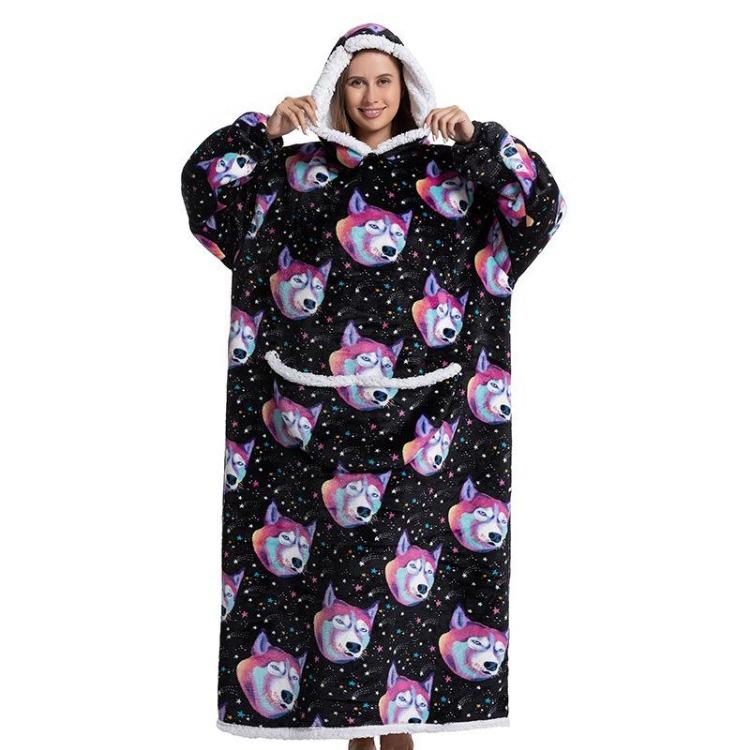 Kvinner Vinter Fleece Hettegenser Morgenkåpe Oversized Teppe med Ermer 140cm Kjempe TV Hettegensere Sweatshirts Koselig Komfortabel Varm
