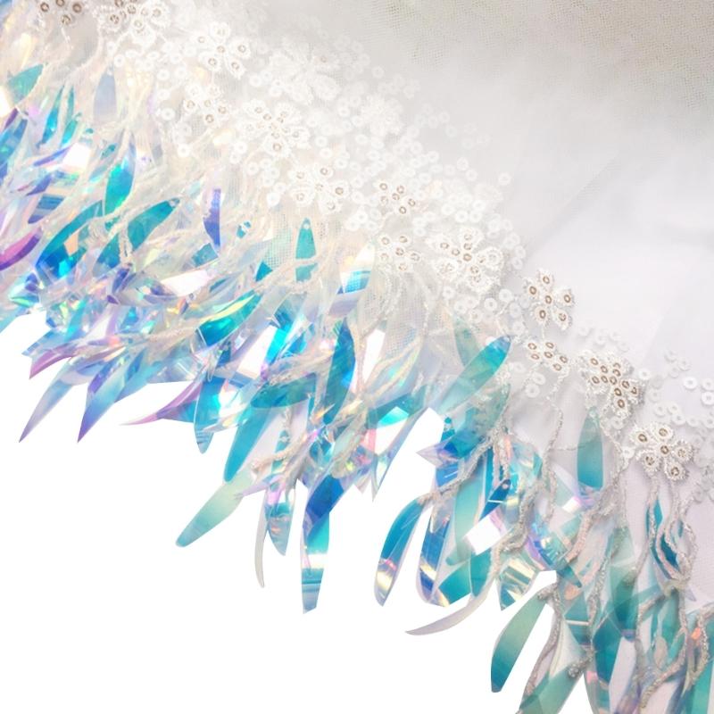 1 Yard Sequins Lace Sewing Garments Accessories DIY Fringe Mesh Tassel Embroidered Ribbon Sewing Craft for Dance Party