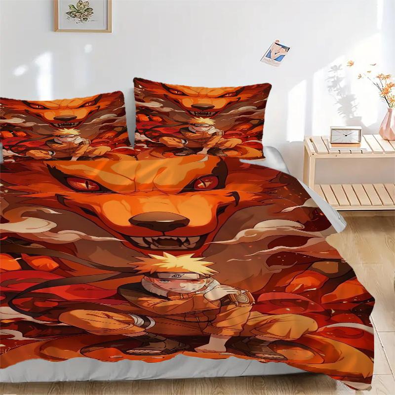 3pcs Naruto Nine Tailed Fox Bedding Set, Including 1 Quilt Cover and 2 Pillow Shams, Without Filling, Soft and Comfortable Home Bedroom Fabr
