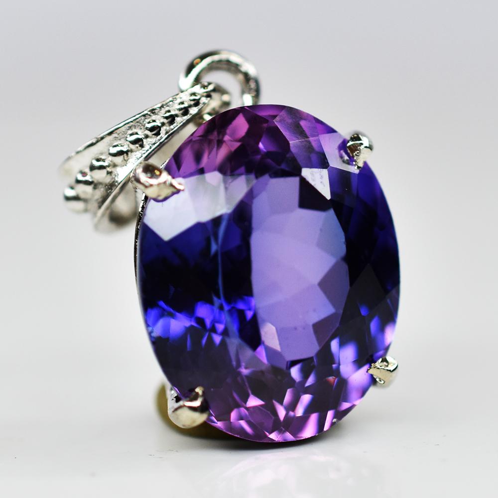 CERTIFIED Natural Purple Tanzanite 925 Sterling Silver Oval Pendant 28 Ct