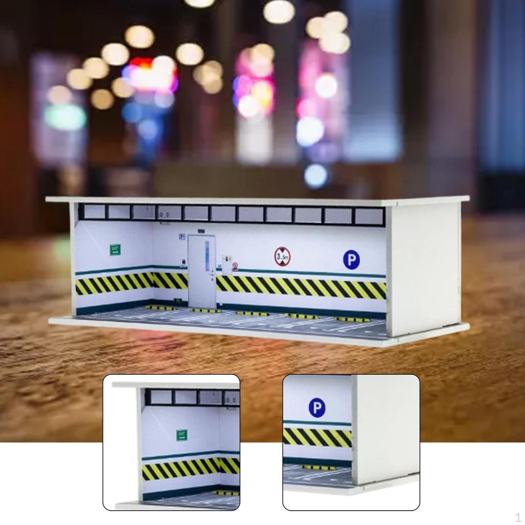 1:64 Scale Car Garage Moldel with LED Showcase Lighted Diecast Wheels Display Case for Doll