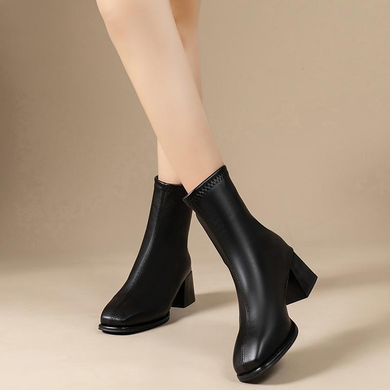 High-quality Square-toe Platform Short Boots For Ladies, 2026 Fashion Trend Wide Heel, Back Zipper, Large Size Women's Boots