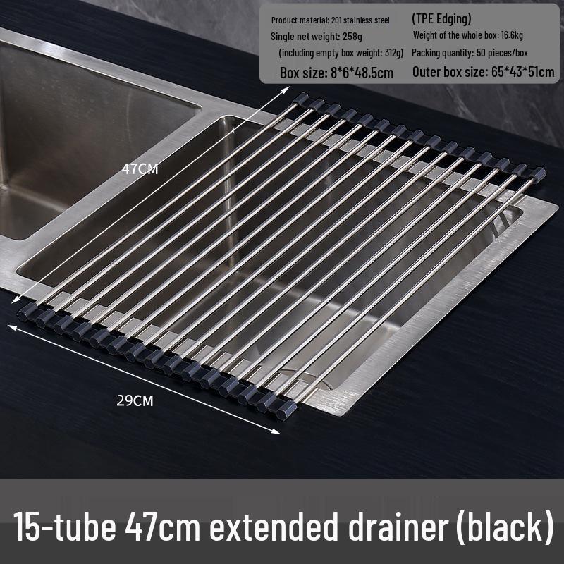 Foldable Stainless Steel Sink Drainer Rack & Roll-Up Dish Mat