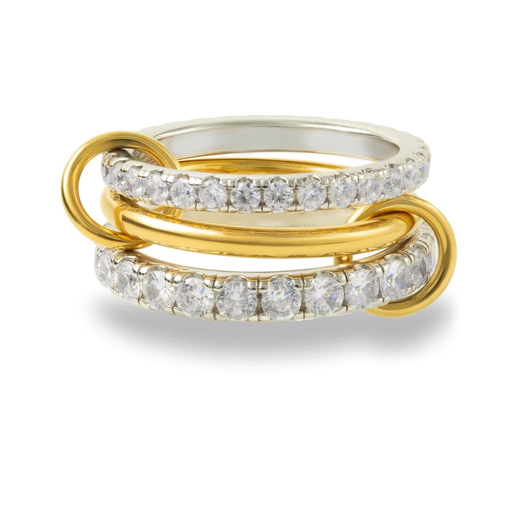 Fashion Gold And Silver Gold-Plated 4 Stackable One-Piece Thick Sparkling Zircon Rings For Women's Party Jewelry Rings