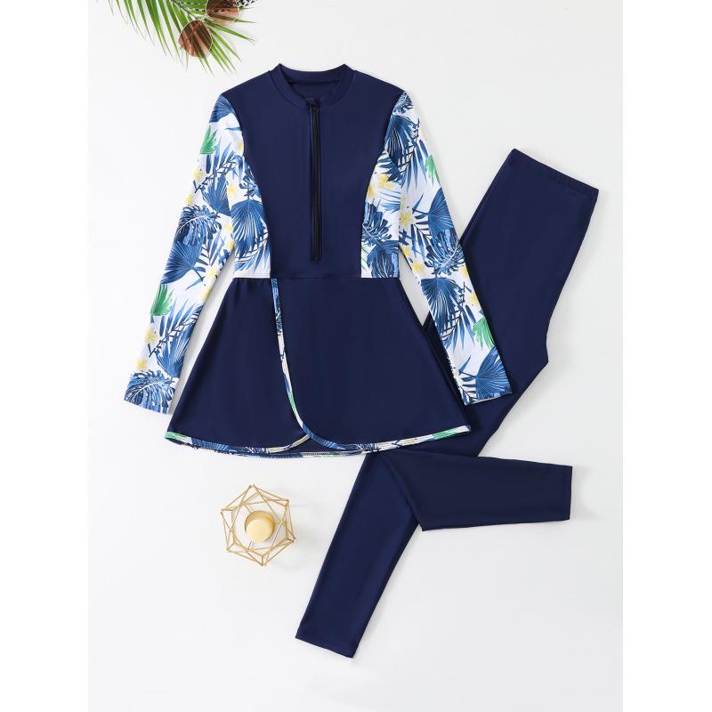 2026 New Style Women s Conservative Two-Piece Long Sleeve Surfing Swimsuit Extra Large синий