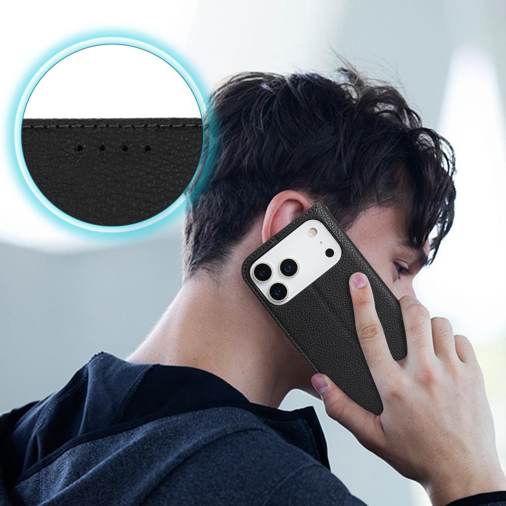 Für iPhone 17 Pro Max Hülle Ständer Geldbörse Litschi-Textur Leder Klapphandyhülle mit Riemen