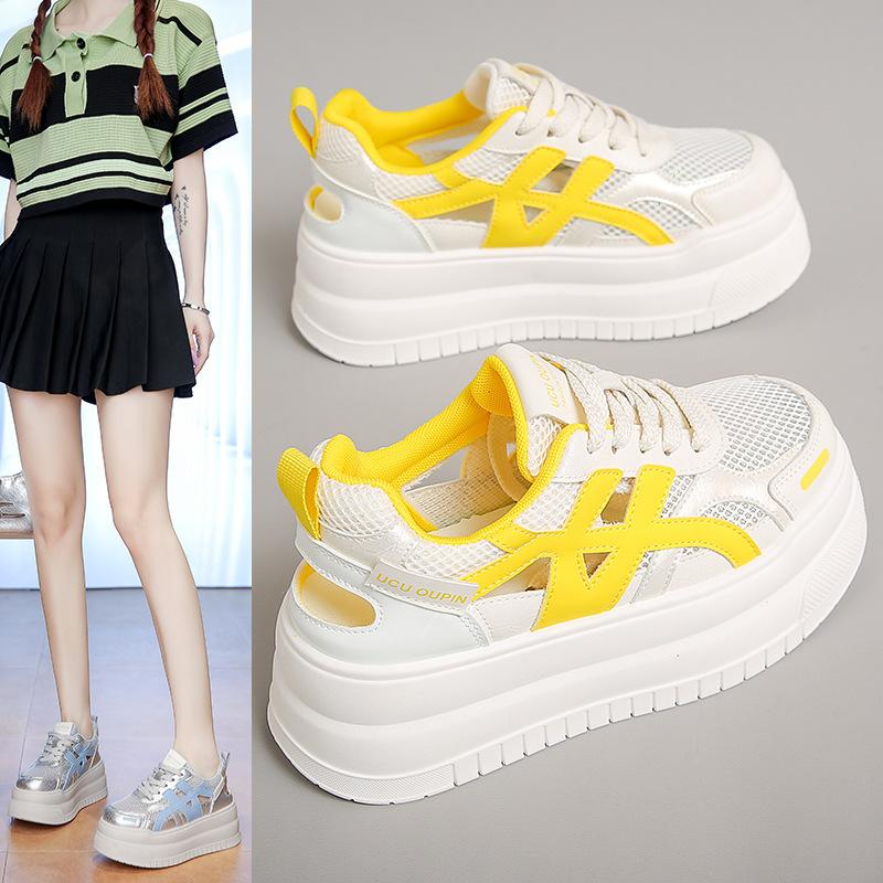 

thick-soled mesh white shoes women s summer new hollow breathable dad shoes casual board shoes soft-soled muffin shoes 35