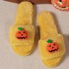 Fashion Cartoon Pumpkin Fluffy Fur Indoor Slippers Women 2025 Winter Warm Plush Home Slippers Comfort Flat Heel Non Slip House Slides