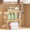 2 Pack Stackable Bamboo Lid Trash Bag Holder Extra Large Garbage Bag Dispenser for Kitchen Laundry Room Under Sink Organization