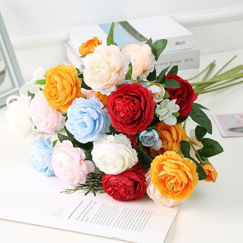 European-Style Smoky Willow Peony & Rose Artificial Flower Arrangement for Home and Wedding Decor