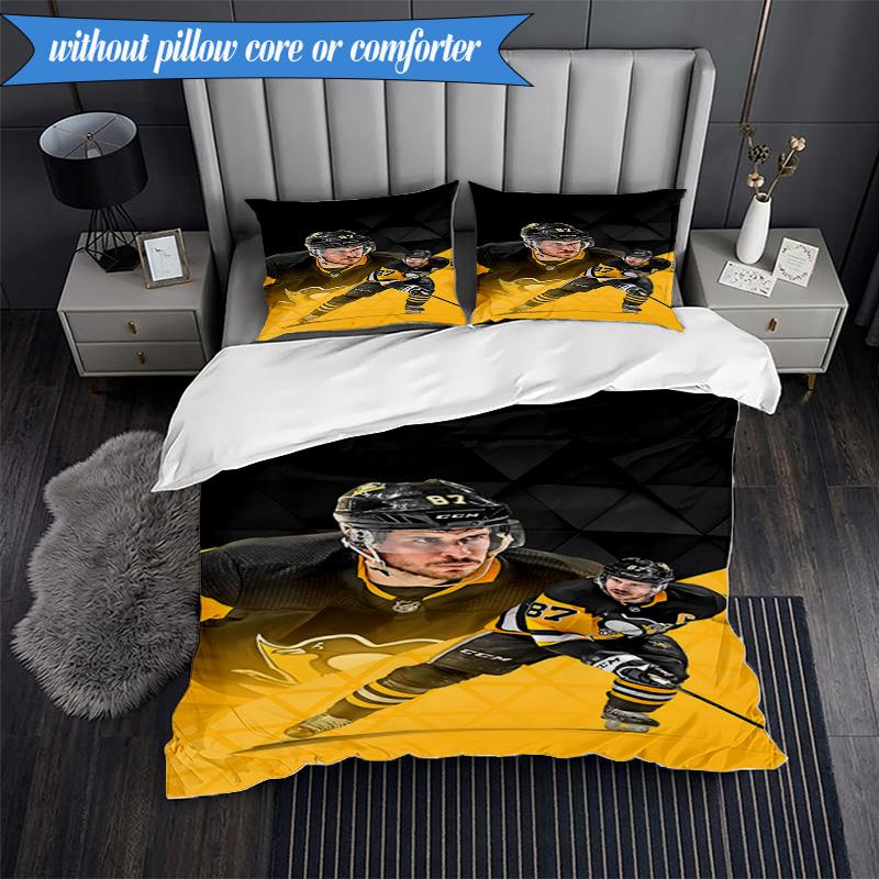 3PCS Pittsburgh Hockey Player Crosby Bedding Set,Including 1pc Duvet Cover And 2pcs Pillowcases Perfect for Bedroom, Dormitory, Fan Christmas gift