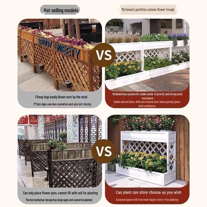 Anti-Corrosion Wood Double-Layer Planter Box with Fence