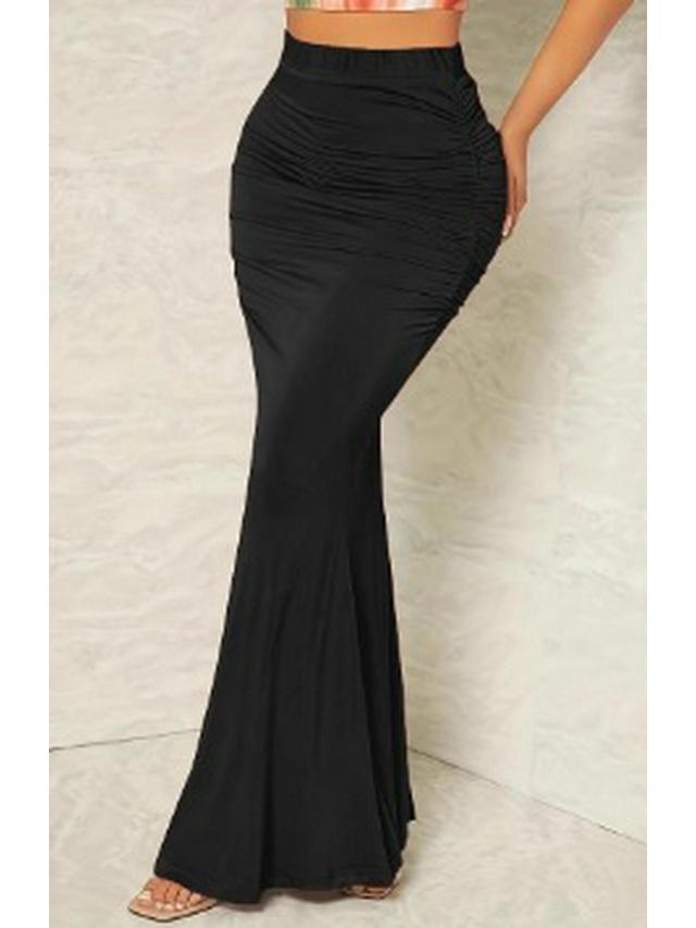 European and American High-Waisted Elastic Pleated Fishtail Midi Skirt for Autumn and Winter