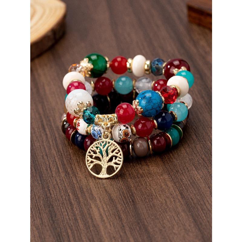 Hollow Tree of Life Bracelet Blue and white porcelain pattern glass bead pendant bracelet