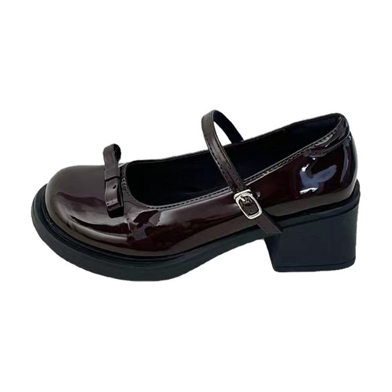 French Retro High-heeled Mary Jane Shoes Women's 2025 New Summer Bow Beautiful Round Head British Style Small Leather Shoes