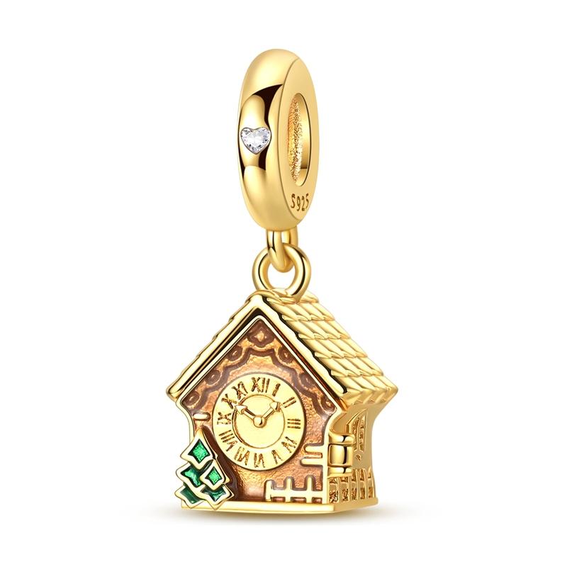 

Original Copper Charm Bead Openable Gold Cuckoo Clock Pendant Fit Original Bracelets Necklace Diy Accessories