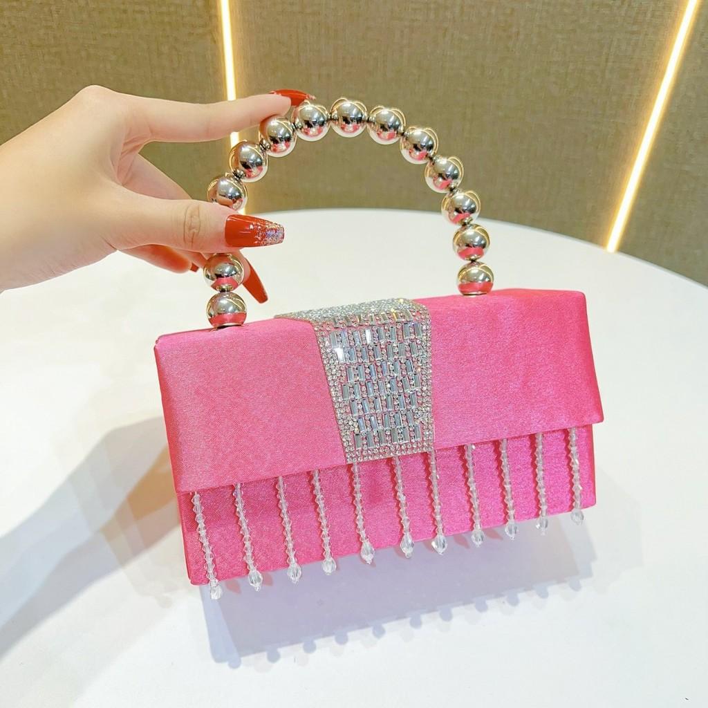 Silk Clutch Bag With Glittering Rhinestones For Evening Party And Wedding Use