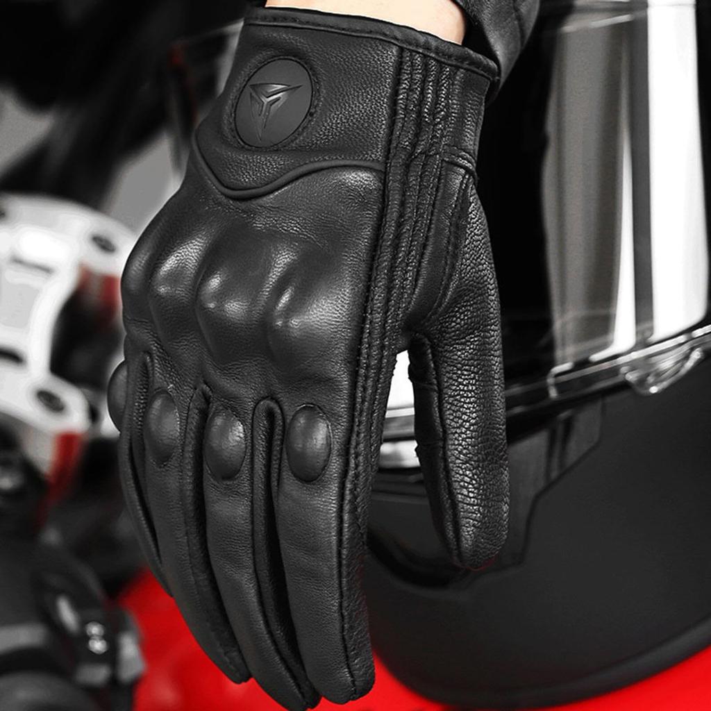 Genuine Goat Leather Motorcycle Gloves for and Smartphone Protective Touchscreen Outdoor Motorcycle Leather Gloves with Hard Knuckle Impact Abrasion