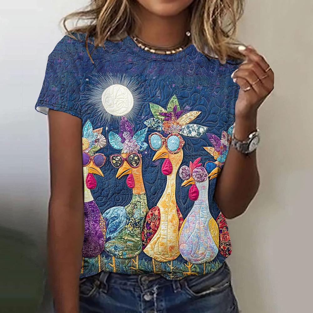 

Забавная графика с цыпленком, модный повседневный оверсайз, круглый вырез, короткий рукав, лето XL