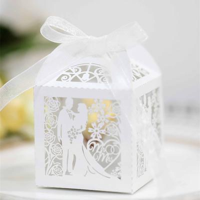50Pcs Wedding Favour Boxes With Ribbons Vintage Small Gift Box Carved Hollow Candy Box Birdcage Design Sugar Box For Wedding