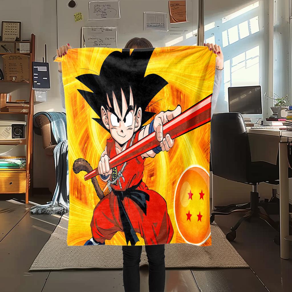 1PC Son Goku  Print Flannel Blanket, High quality All Seasons, Home Decor, Warmth and Comfort, Perfect for Christmas Gifts