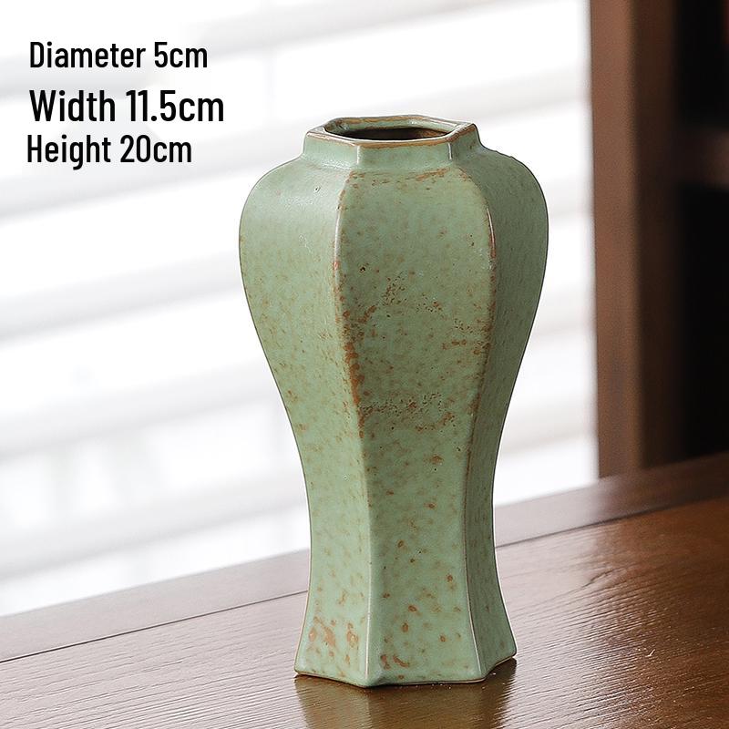 Elegant Celadon Vase: Classical Ru Kiln Ceramic for Hydroponic Flower Arrangements and Living Room Decor