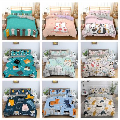 3D-Bettwäsche-Set mit Cartoon-Katzenmotiv, niedliches Tier, Daunendecke und Kissenbezug, 2/3-teilig, AU100 * 135, Babybett, Kinderbett, volle Größe, Heimdekoration