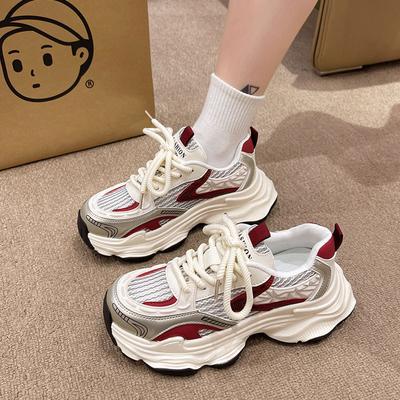 Brand Dad Shoes Women's 2025 New Autumn Breathable Double Mesh Single Shoes Platform Sole Lightweight Running Casual Sports Shoes