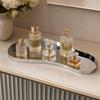 Display Tray with Ribbed Borderless Mirror Finish Serving Silver for Living Room, Dining Area,