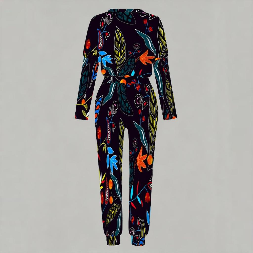 Ladies Long Sleeve Round Neck Blouse And Straight Leg Long Pants Two Piece Soft Daily Wear Set