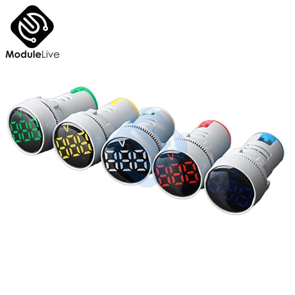 22MM Digital Display Mini Voltmeter DC 12V 220V AC Round Square Ampere Current Volt Voltage Meter LED Signal Light indicator