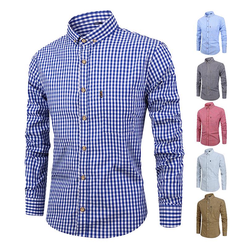 Men's Cross-Border Autumn/Winter Plaid Cotton Long-Sleeve Casual Business Shirt