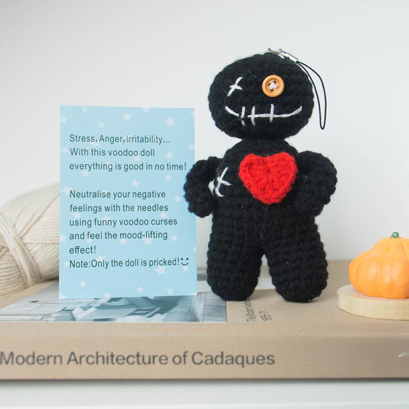 Funny Handmade Knitted Black/White Ghost Desktop Ornament Gift Crochet Positive Energy Ghost Doll Halloween Home Decoration