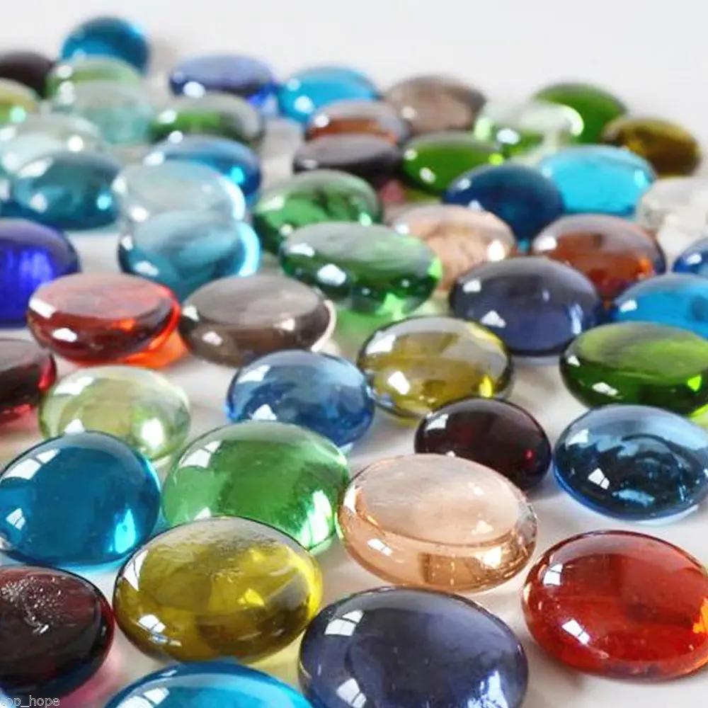 200pc Glass Pebbles Stones Home Ornament Supply Cobblestones Garden Fish Tank Aquarium Decor Decorative Marbles Mixed Color