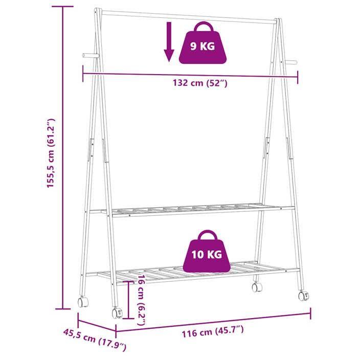 VidaXL Porte-vêtements et étagères roulettes 132x45,5x155,5cm bambou, porte-manteau, porte-manteau avec étagère, 4008911