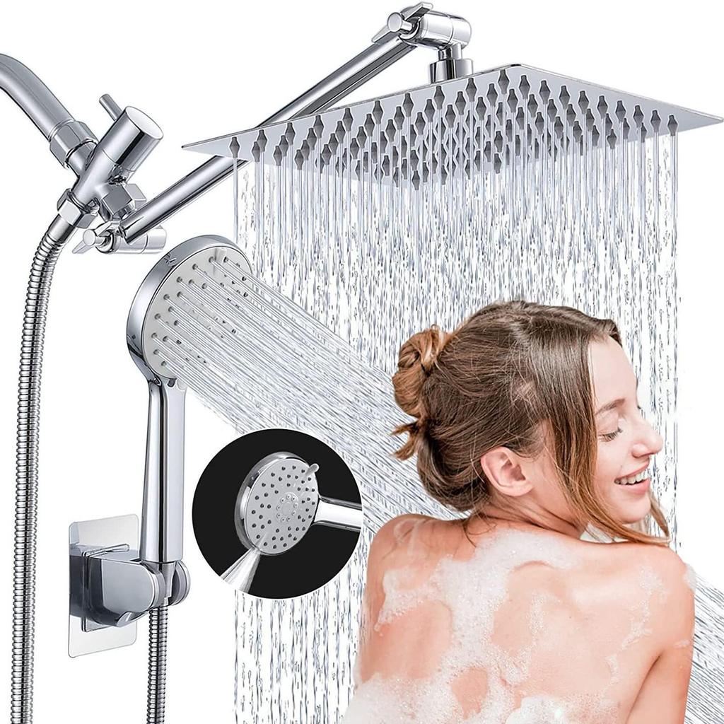 Electroplated Stainless Steel Shower Set with Adjustable Arm and Handheld Multi-functional Shower Head.