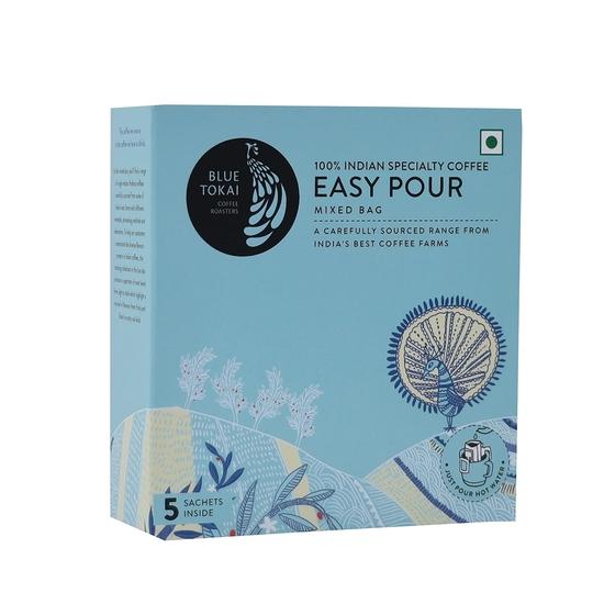 

Blue Tokai Coffee Roasters Easy Pour Over Coffee Drip Bags | Assorted Light To Dark Roast | Pack of 5 Sachets | Ready To Brew In 2 Mins 100GM