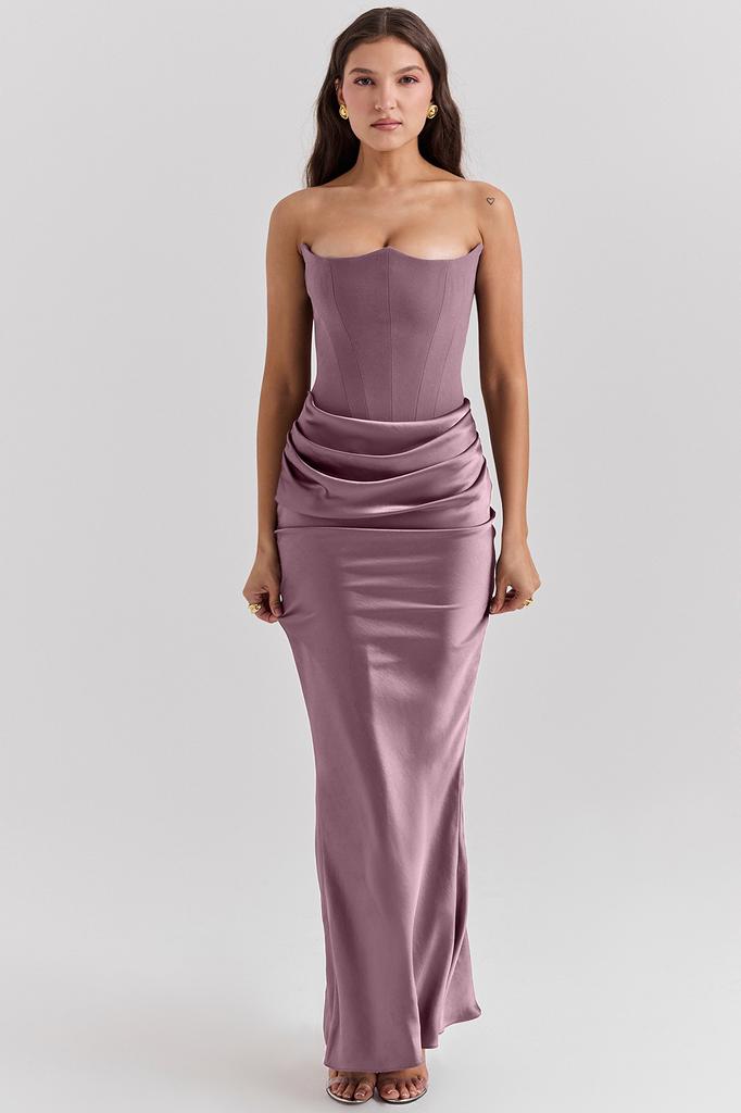 New red tube top fishbone sexy slim fishtail fishtail dress long solid color dress women