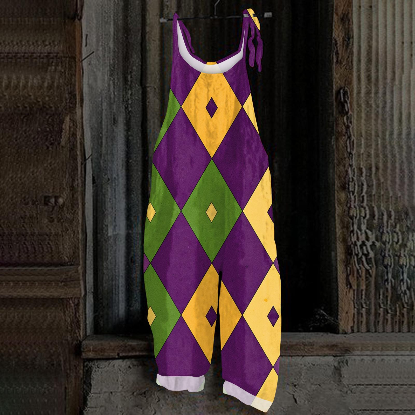 

Женский повседневный комбинезон без рукавов с принтом карнавальной маски, свободный комбинезон в стиле ретро S фиолетовый