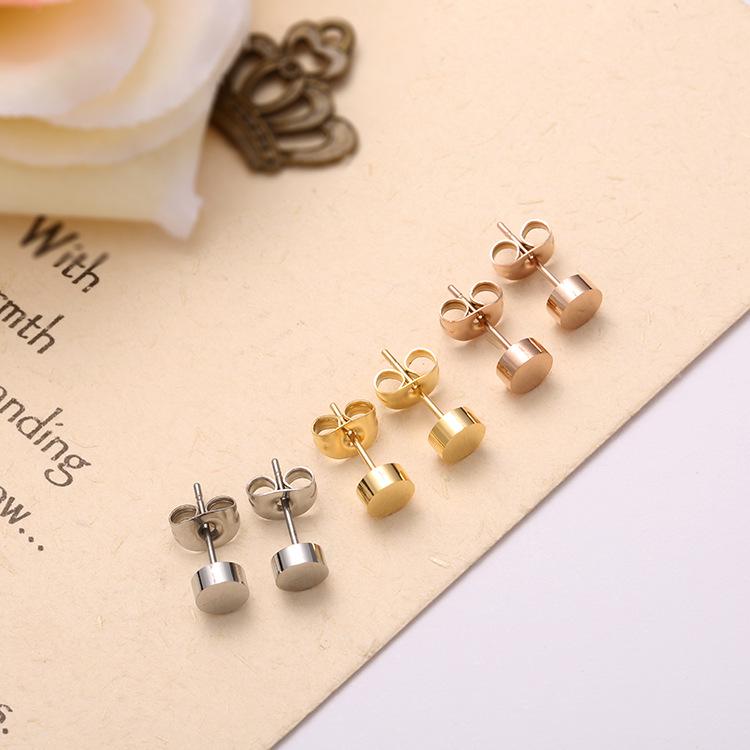 E07 Korean Style Rose Gold Titanium Steel Stud Earrings