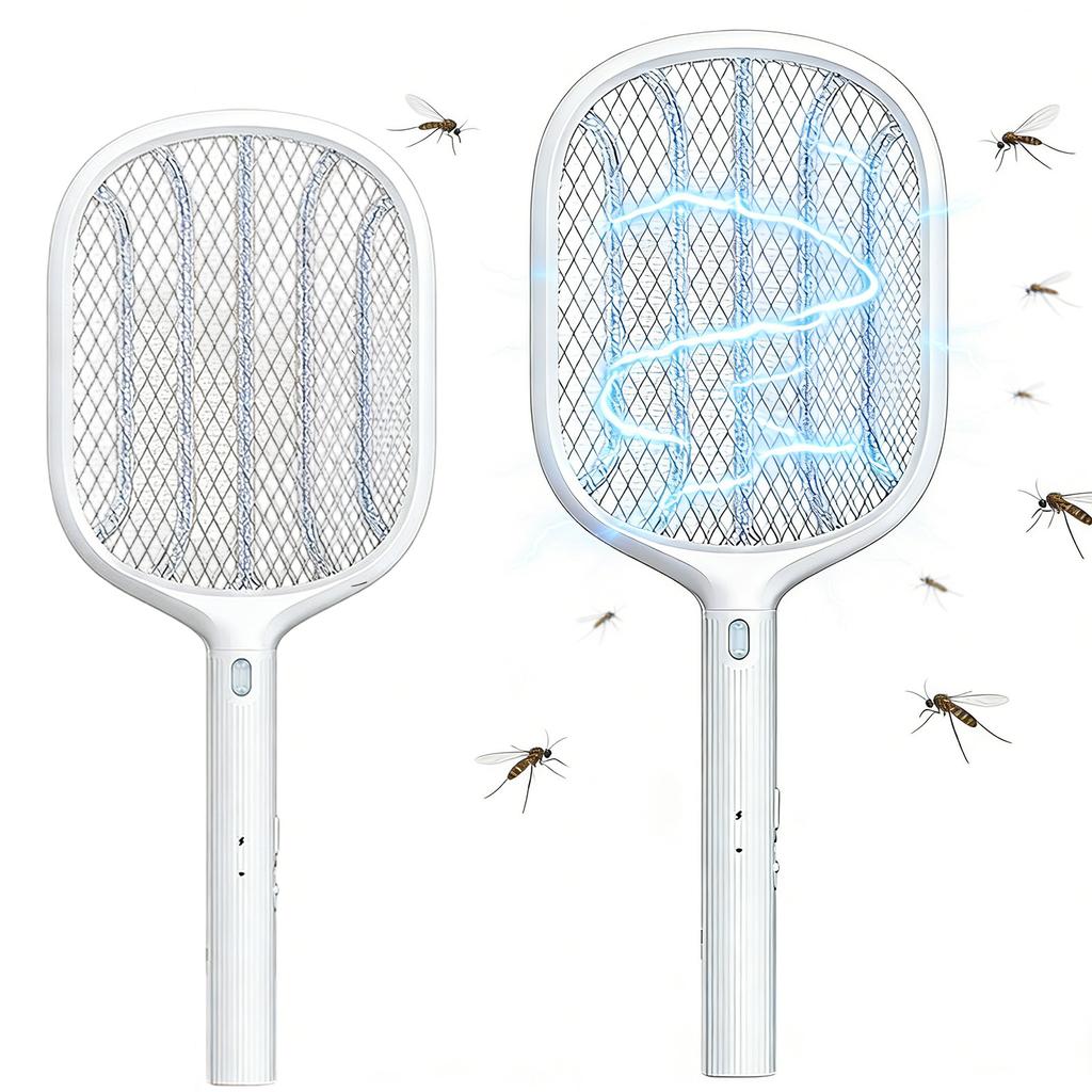 Electric Mosquito Swatter Rechargeable Insect Zapper Racket with Triple Layer Mesh and LED Indicator for Indoor Outdoor Use