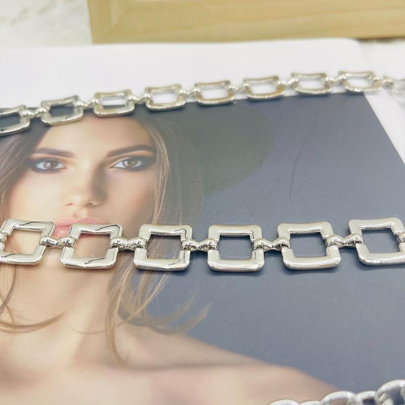 Silver Metal Square Chain Waist Belt For Women Summer Casual Fashion Accessory