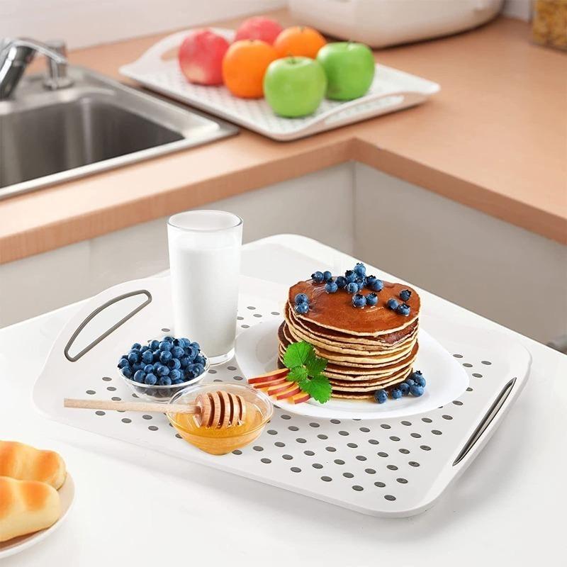 Non-Slip Food Organize Tray Non-Stick Eco-Friendly Plastic Food Serving Tray with Handle for Home Kitchen Lap Trays