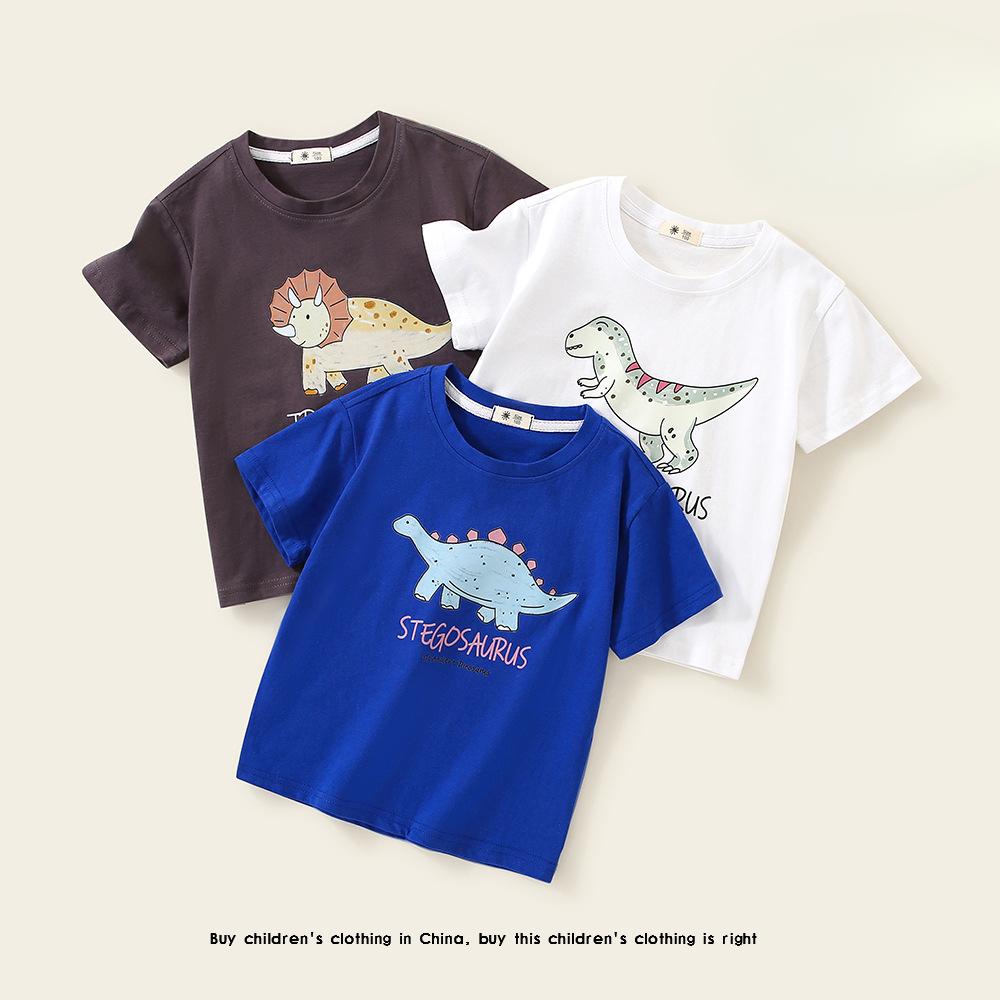 

Детская летняя одежда с короткими рукавами, модный детский модный дышащий хлопковый пуловер с круглым вырезом и принтом для отдыха