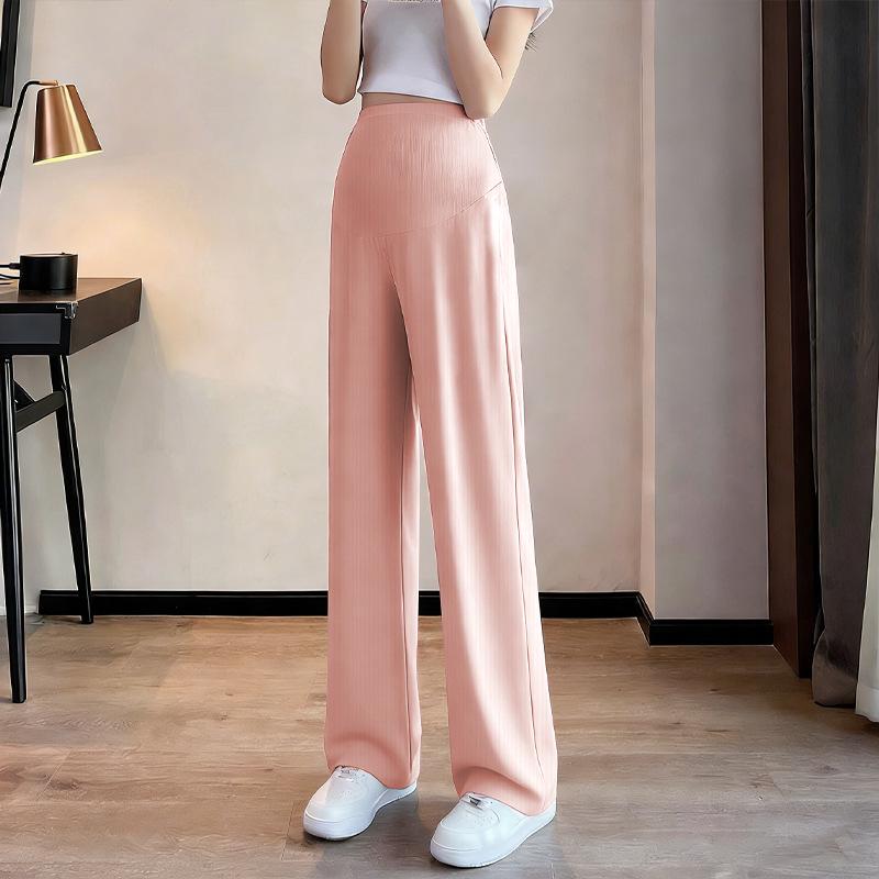 

Ice Silk High Waist Maternity Pants - Breathable, Loose-Fit, Straight/Wide Leg XL рожевий