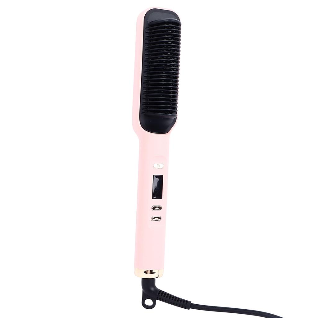 Straight Curly Hair Iron 2 Purpose Electric Curling Comb Negative Ion Straightener Styling Tool Pink