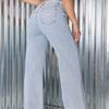 Women Black Y2K Style Fringed Embroidery Pattern Denim Straight-leg Pants with A Comfortable Fabric and Full Elastic Waist